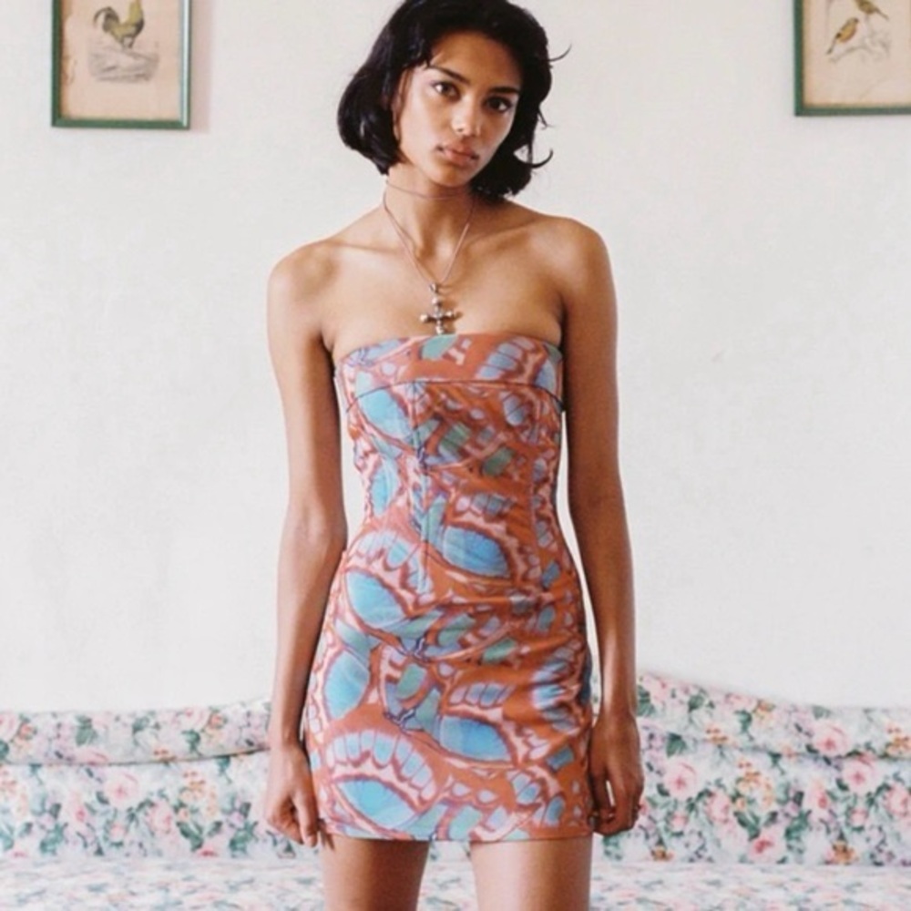 With Jean Chloe Corset Mini Dress Butterfly Print